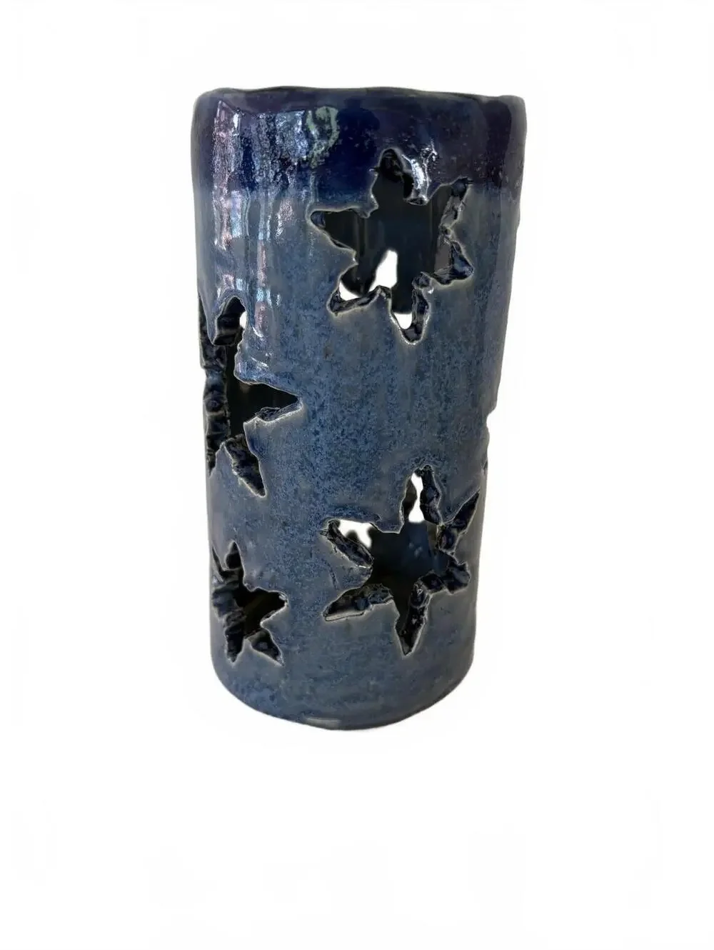 Vintage Signed Studio Pottery Star Cutout Ceramic Candle Holder Lantern JL